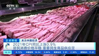 [正点财经]关注中国经济 2021年CPI同比上涨0.9% 居民消费价格平稳 重要民生商品供应足|CCTV财经