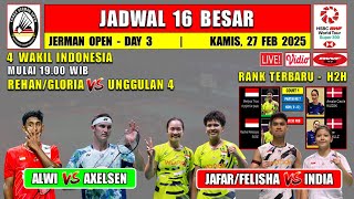 Jadwal 16 Besar Jerman Open 2025 Hari Ini ~ ALWI vs AXELSEN ~ REHAN/GLORIA vs DENMARK ~ 4 Wakil INA