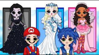 DRESS WEDDING: Couple Wednesday, Mario, Disney Princess & Sonic / DIYs Paper Dolls & Crafts