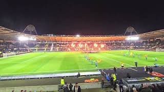 Hull City V Birmingham firework and light show at the MKM stadium, can you spot the Drone flying !!