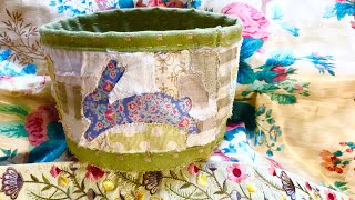 Patchwork style slow stitch fabric vessel using scraps | easy slow stitching project | container