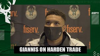 Giannis Antetokounmpo reacts to James Harden being traded to the Nets | NBA on ESPN