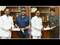 Megastar Chiranjeevi & Akkineni Nagarjuna  met  KCR and handed over  check