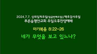 20240707 푸른숲평안주일오후찬양예배설교(막8:22-26절, 네가 무엇을 보고 있느냐?)-맥추감사주일