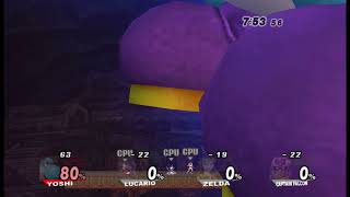 SSBB - Giant Growing Final Smash Sky Blue Yoshi vs Lucario vs Zelda vs Captain Falcon in FFA