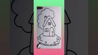 How to draw simple house| Easy house drawing|Kids easy drawing|House,flower,tree simple drawing