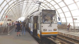 Romania: Bucharest trams on the Basarab Overpass / Pasajul Basarab near Gara da Nord