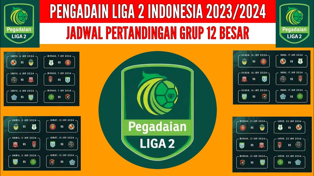 JADWAL PERTANDINGAN PEKAN 1 SAMPAI PEKAN 6 GRUP 12 BESAR LIGA 2 ...