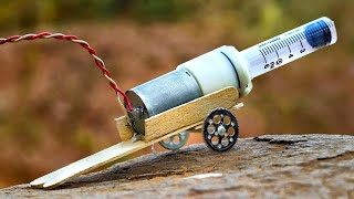 How to Make a Canon from DC Motor and Syringe | DIY Creative Invention
