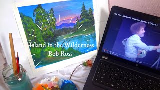 Following a Bob Ross painting tutorial / Island in the Wilderness / in watercolor