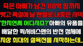 (반전 신청사연) 죽은아빠가 남긴 땅까지뺏고 폭설에 날내쫓은 시댁,아빠의 유품을 배달한 퀵서비스맨의 반전정체에 지상최대 설욕전을 시작하는데/라디오드라마/사연/실화/사연의 품격/썰