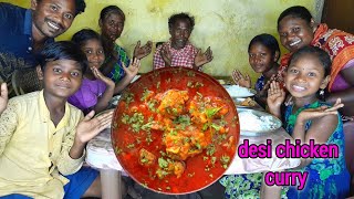 cuntry chicken curry, eating show, village cooking, full family eating show