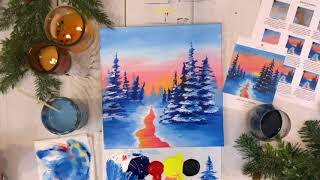 Winter Wonderland acrylic paint time lapse easy beginner painting | Creatively