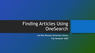 Finding Articles Using OneSearch