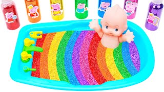 Satisfying Video | DIY How to Make Rainbow Mixing Glitter Slime in Color Baby Pool Cutting ASMR