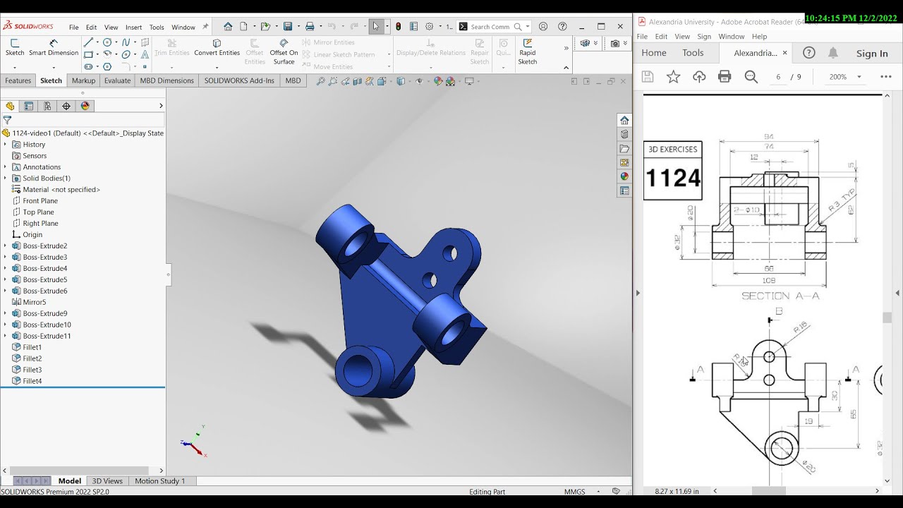 Solidworks Tutorial Exercise 1124 Youtube Solidworks Tutorial Exercise 1124 Youtube