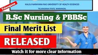 KNRUHS B.Sc Nursing \u0026 PBBSC Final Merit List RELEASED | Know what is next Process by watching this➡️