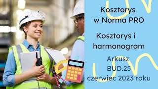 Norma Pro -Jak wykonać kosztorys i harmonogram robót na przykładzie arkusza BUD.25 z 06.2023 roku