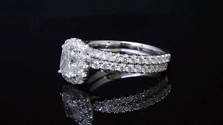 Cushion Cut Halo Diamond Engagement Ring Set