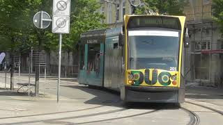 Straßenbahn Nordhausen Haltestelle Bahnhof mit Dieseltram