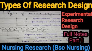 Notes Of Types Of Research Design (Experimental Research Design) in Hindi in Nursing Research/Part 1