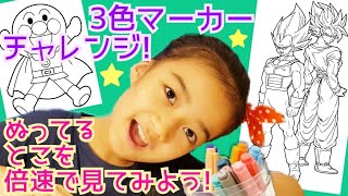 やってみた!☆3色マーカーチャレンジ!ぬってるとこ見れるよ【Part2】悟空＆ベジータ＆アンパンマン★3Markers Challenge!★Dragon Ball＆ Anpanman