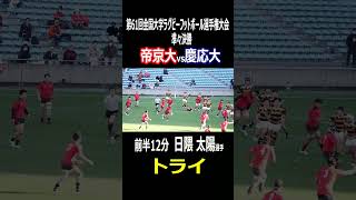 帝京大　日隈 太陽選手　トライ　全国大学ラグビー選手権大会　準々決勝　帝京大vs慶応義塾大　前半12分