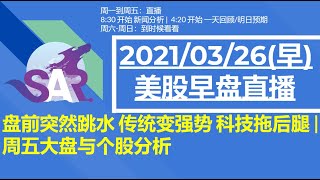 美股直播03/26 [早盘] 盘前突然跳水 传统变强势 科技拖后腿 | 周五大盘与个股分析