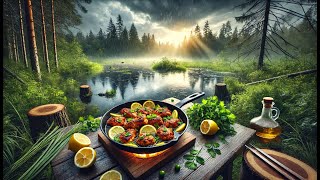 Lemon Chicken by the Pond 🍋🍗 | Rainy Day Outdoor Cooking 🌧 | Creative Outdoor Recipe| #chicken #rain