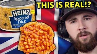 American Reacts to British Cuisine... the WORST Food on Earth!!!  *y'all eat this??*