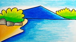 How To Draw Easy Scenery |How To Draw Beach Scenery Easy Step By Step