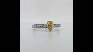 0.43 Carat pear cut fancy yellow diamond engagement ring