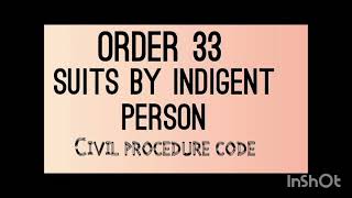 SUIT BY INDEGENT PERSON OR PAUPER-ORDER 33 IN TAMIL-CPC