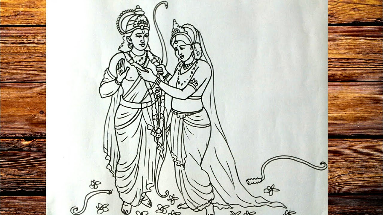 Ram Sita Outline Drawing|| Sita Ki Drawing - YouTube