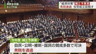 “経済対策”補正予算案衆院通過　与党成立目指す