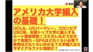 【アメリカ大学編入の基礎！】UCLA、UCバークレー、コロンビア等、米国トップ大学に編入するルート徹底解説！コミカレはどうか？英語力・GPAは？費用はどれくらい？大学編入なら今すぐアルファに相談だ！