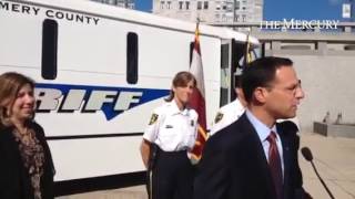 MontcoPa Commissioner Josh Shapiro unveils new sheriff's prisoner transport bus