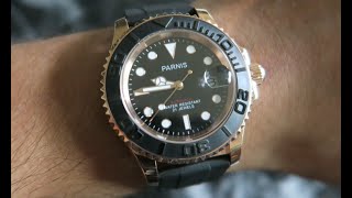 Parnis Watch Review | Rose Gold Rubber Strap | Sapphire | Automatic Movement | Yacht-Master Homage