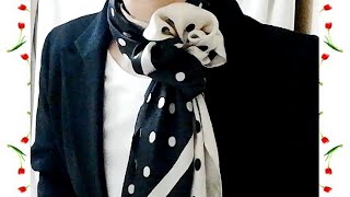 ♥華やかに2枚の水玉の【スカーフの巻き方】３アレンジ！　how to wear 2 polka dot scarves 3 ways