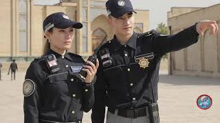 Tourist police of Uzbekistan dressed in a beautiful dress