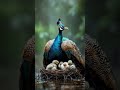 peacock bird mother shields her chicks from the pouring rain mother birds peacock rain