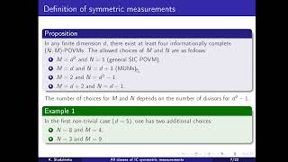 K. Siudzińska: All classes of informationally complete symmetric measurements in finite dimensions