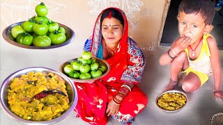 କଞ୍ଚା ଟମାଟୋ ରେସିପି||Kacha Tomato Recipe In Village||Green Tomato Chatney