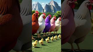 Colorful Hens Dancing with Their Chicks in a Majestic Mountain Landscape #hen #chicks