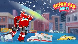 SuperCar Rikki Saves People and Cars from the Heavy Rains in City!⛈