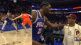 Joel Embiid shows love to Allen Iverson after clutch steal on Josh Giddey to win