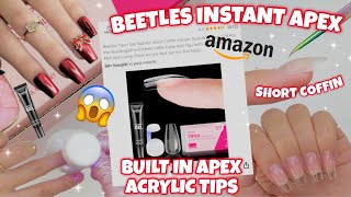 TRYING BEETLES SHORT COFFIN TIPEX INSTANT APEX SCULPTED ACRYLIC FULL COVER NAIL TIPS \u0026 GLUE GEL KIT