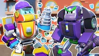 The Excavator Robot uses his drill to defeat the EVIL ROBOT! - Teamwork for Kids