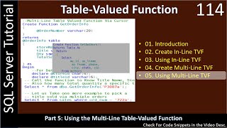 Table Valued Functions | Part 5 - Using Multi Line Function | SSMS TSQL Tutorial #114