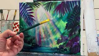How To Draw and Paint a COLOURFUL JUNGLE | acrylic Painting Tutorial